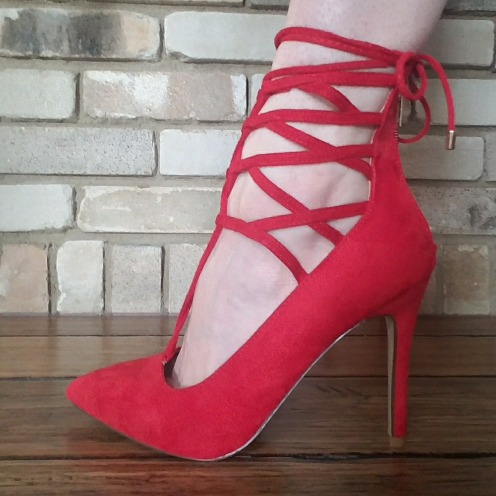 Red Strappy Pumps